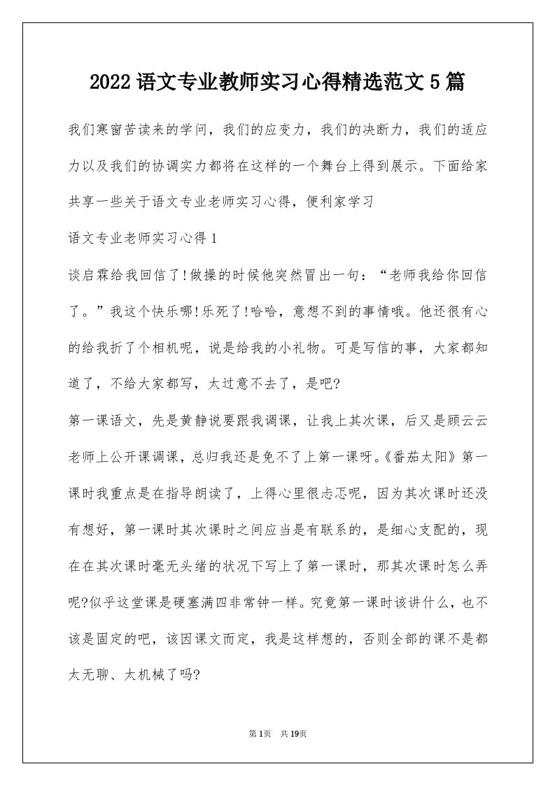 2022语文专业教师实习心得精选范文5篇