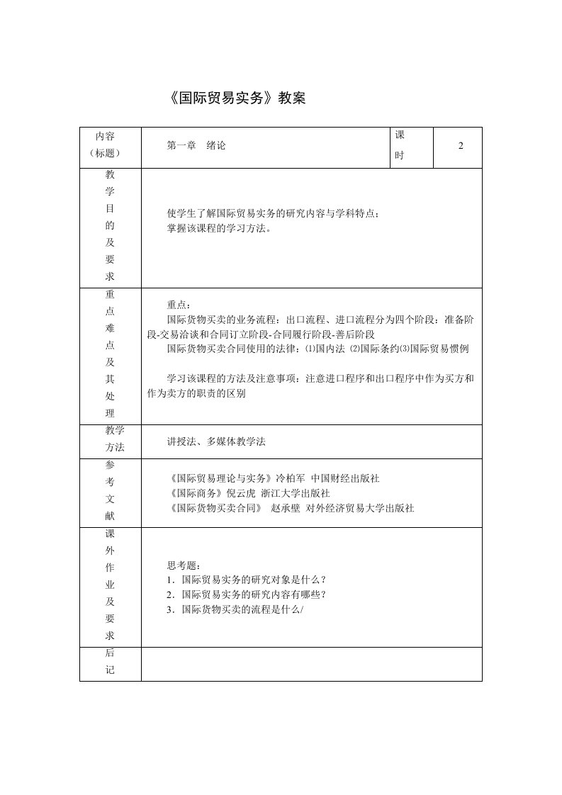 国际贸易实务教案