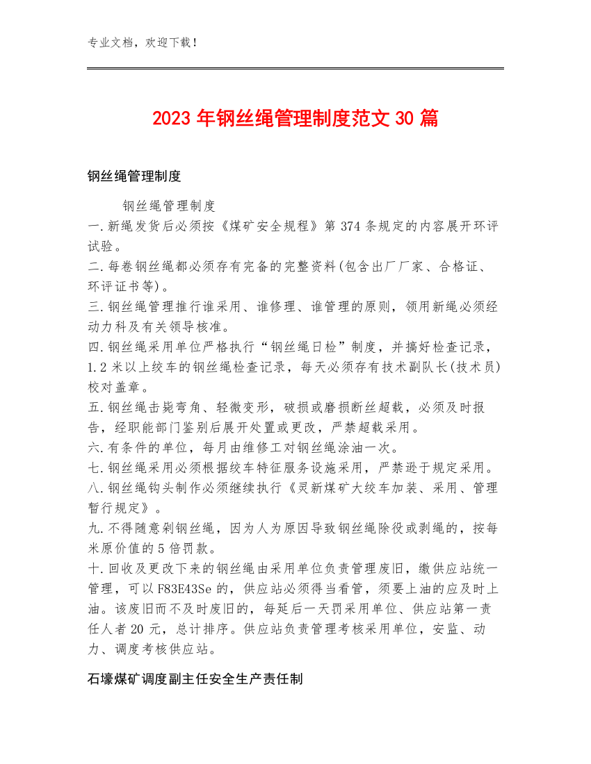 2023年钢丝绳管理制度范文30篇