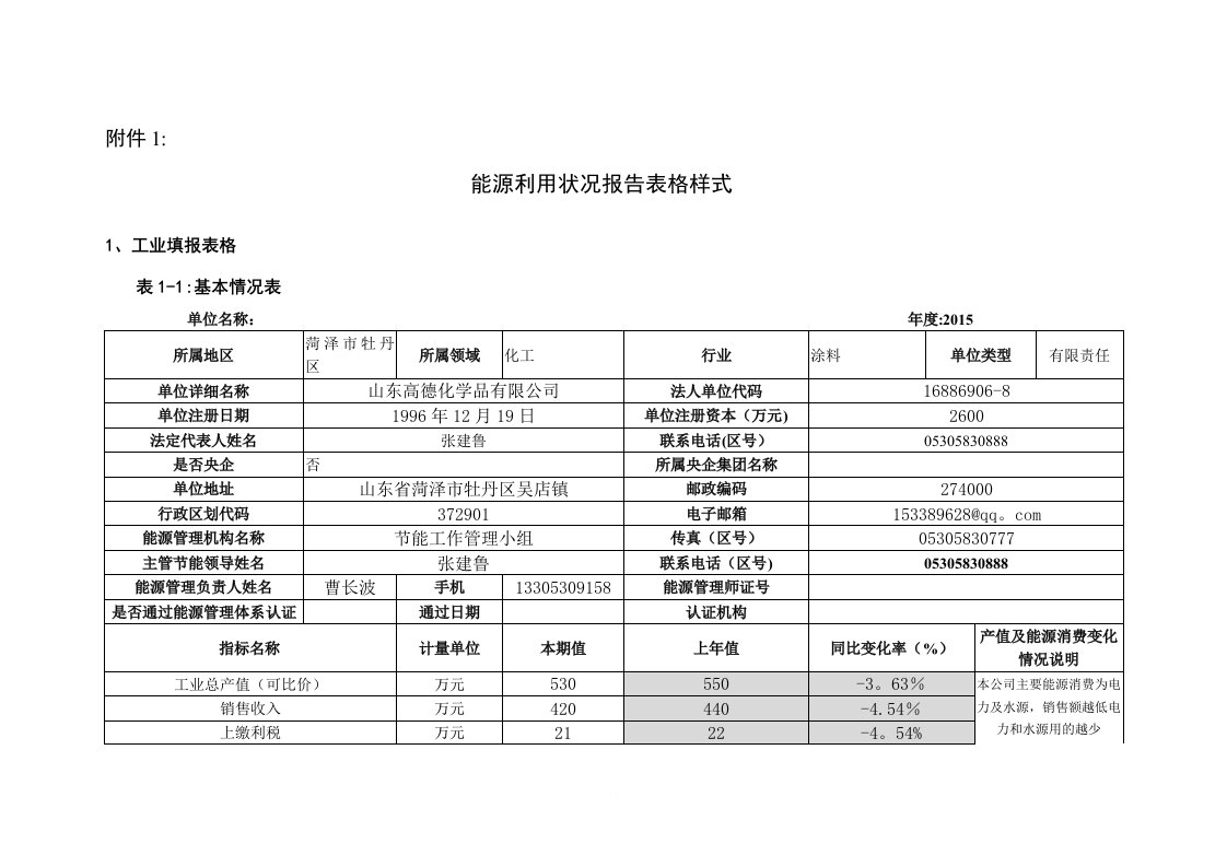 能源利用状况报告表格样式