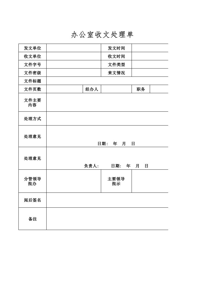 工程资料-办公室收文处理单