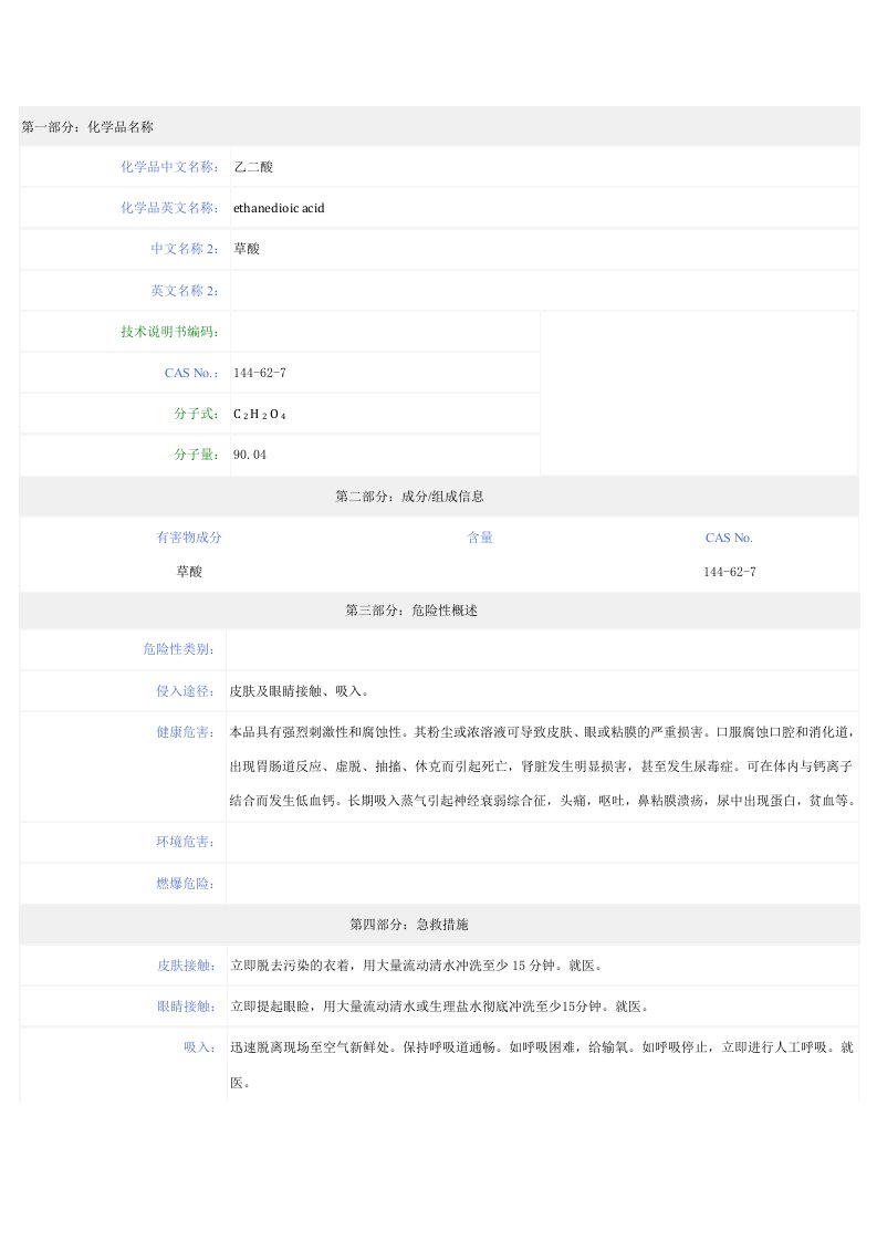 草酸-安全技术说明书(MSDS)