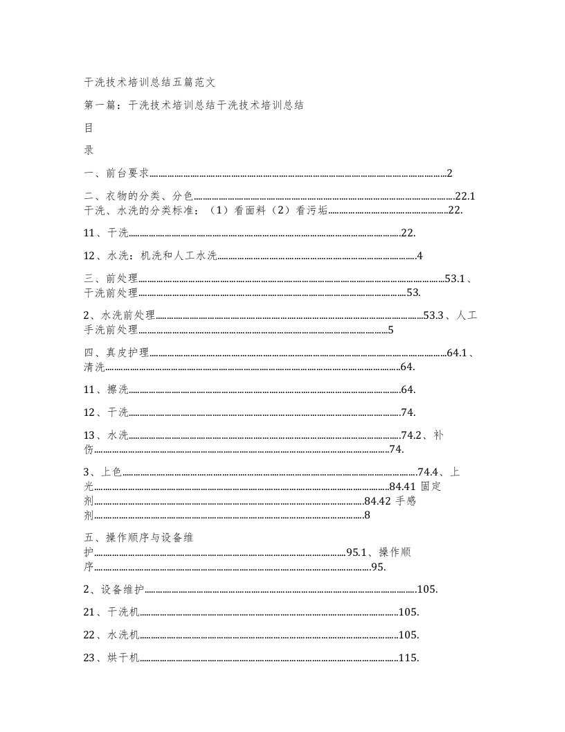 干洗技术培训总结五篇范文