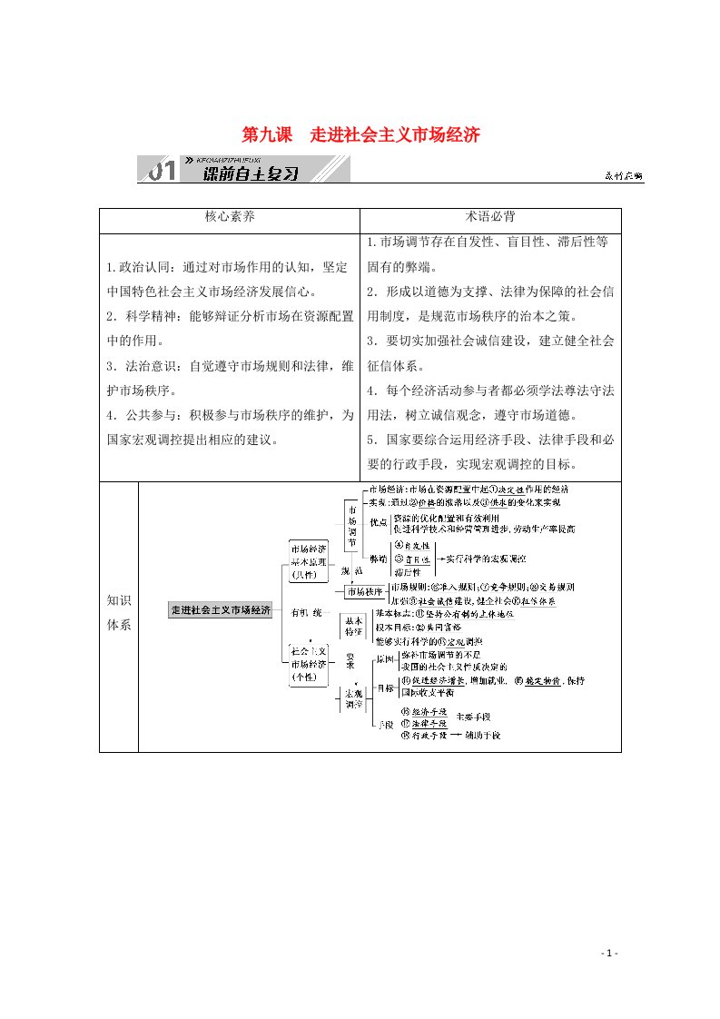 2021高考政治一轮总复习第四单元发展社会主义市抄济第九课走进社会主义市抄济教案新人教版必修1