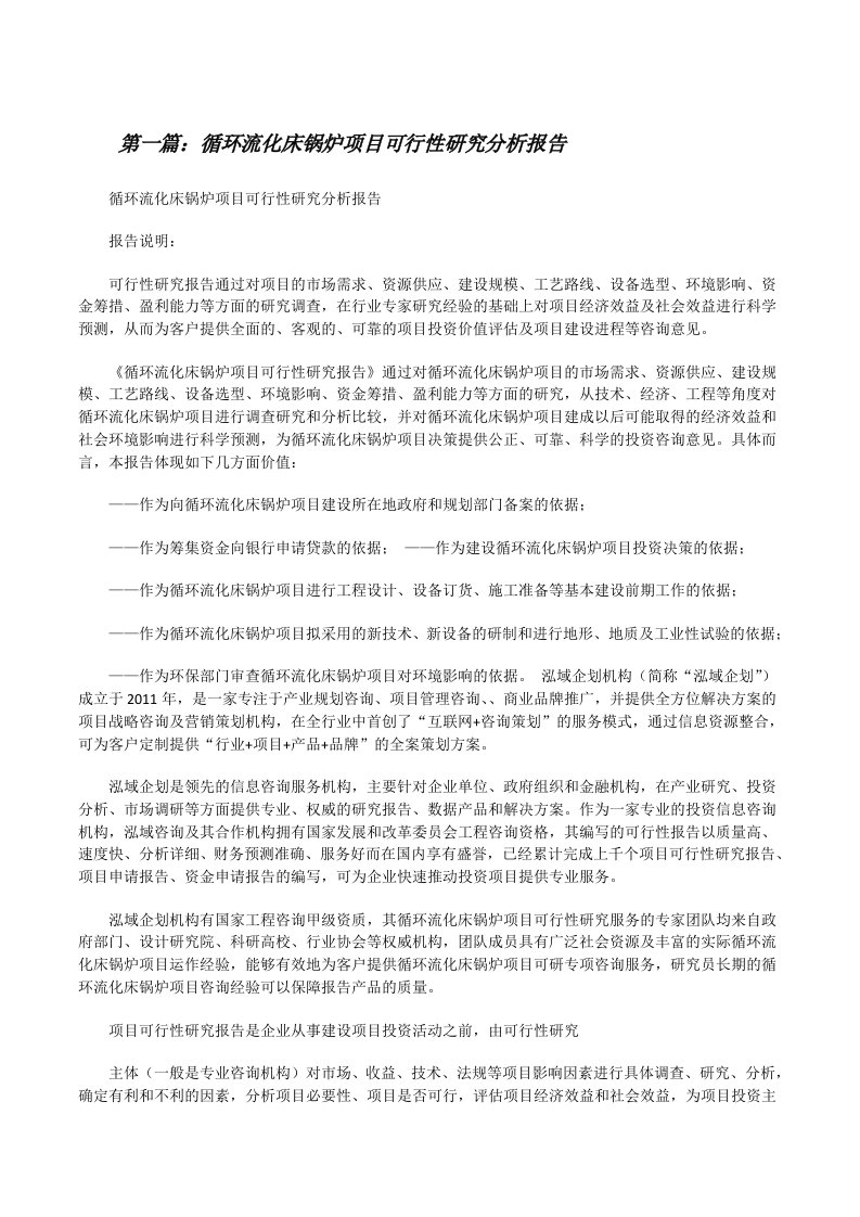 循环流化床锅炉项目可行性研究分析报告[修改版]