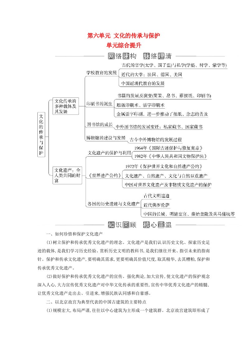 新教材2023高中历史第六单元文化的传承与保护单元综合提升部编版选择性必修3