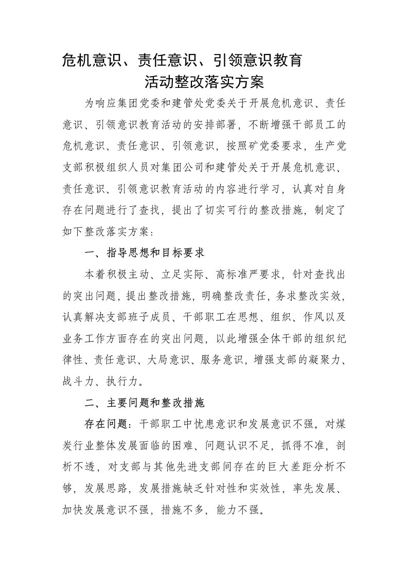 危机意识责任意识引领意识整改措施