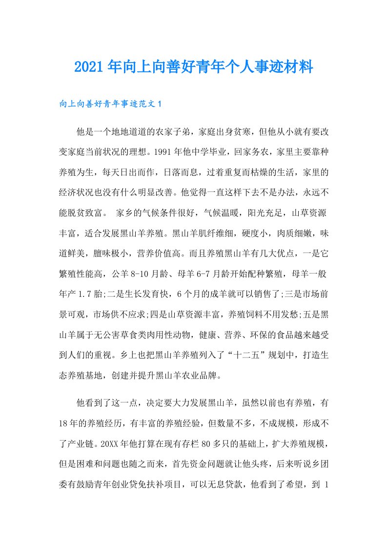 向上向善好青年个人事迹材料