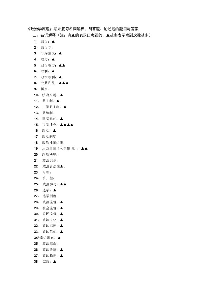 《政治学原理》期末复习名词解释、简答题、论述题