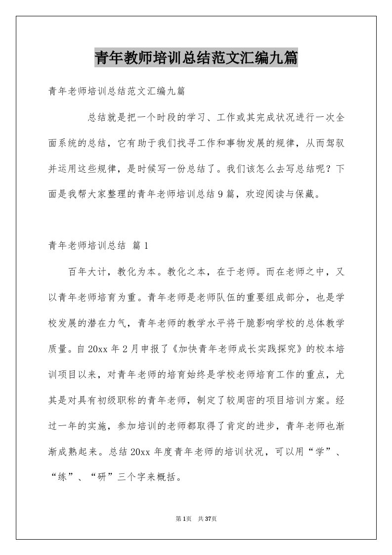 青年教师培训总结范文汇编九篇