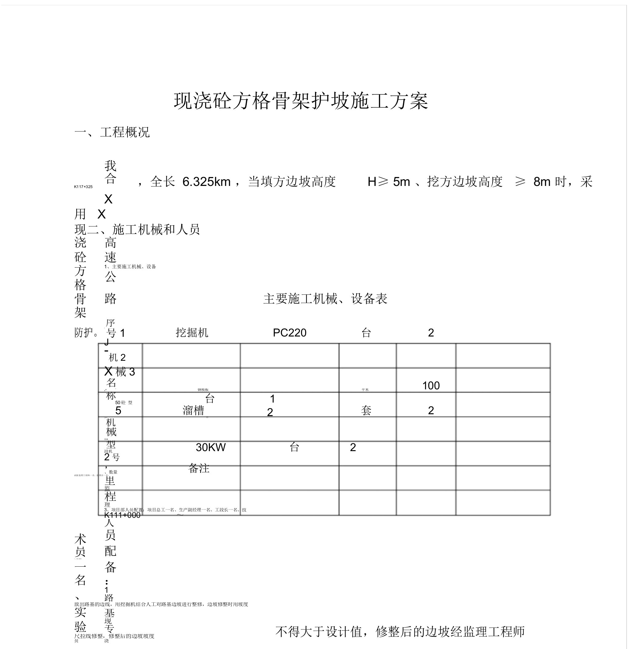 现浇混凝土骨架护坡施工方案