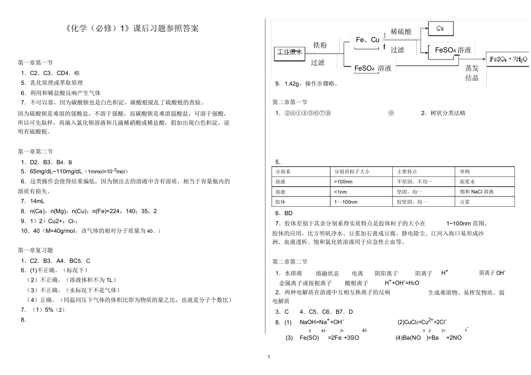 高一化学必修一课后习题