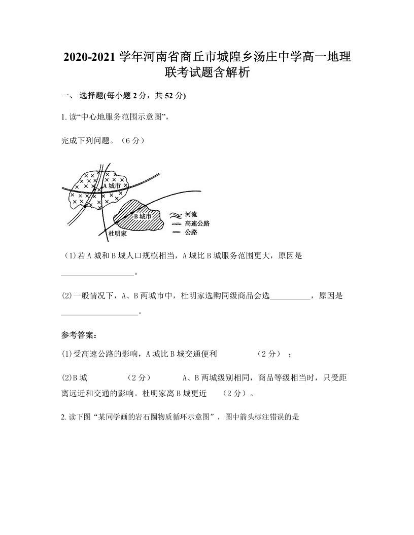 2020-2021学年河南省商丘市城隍乡汤庄中学高一地理联考试题含解析