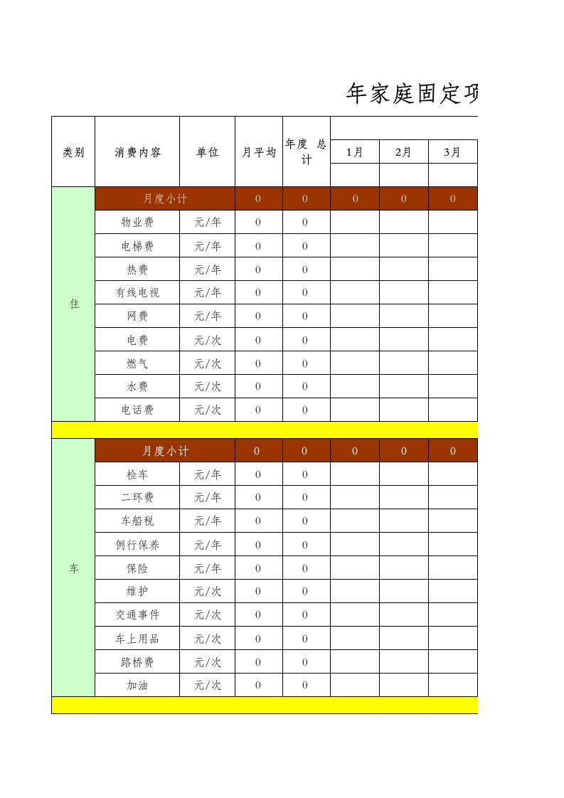 年家庭日常开支明细表