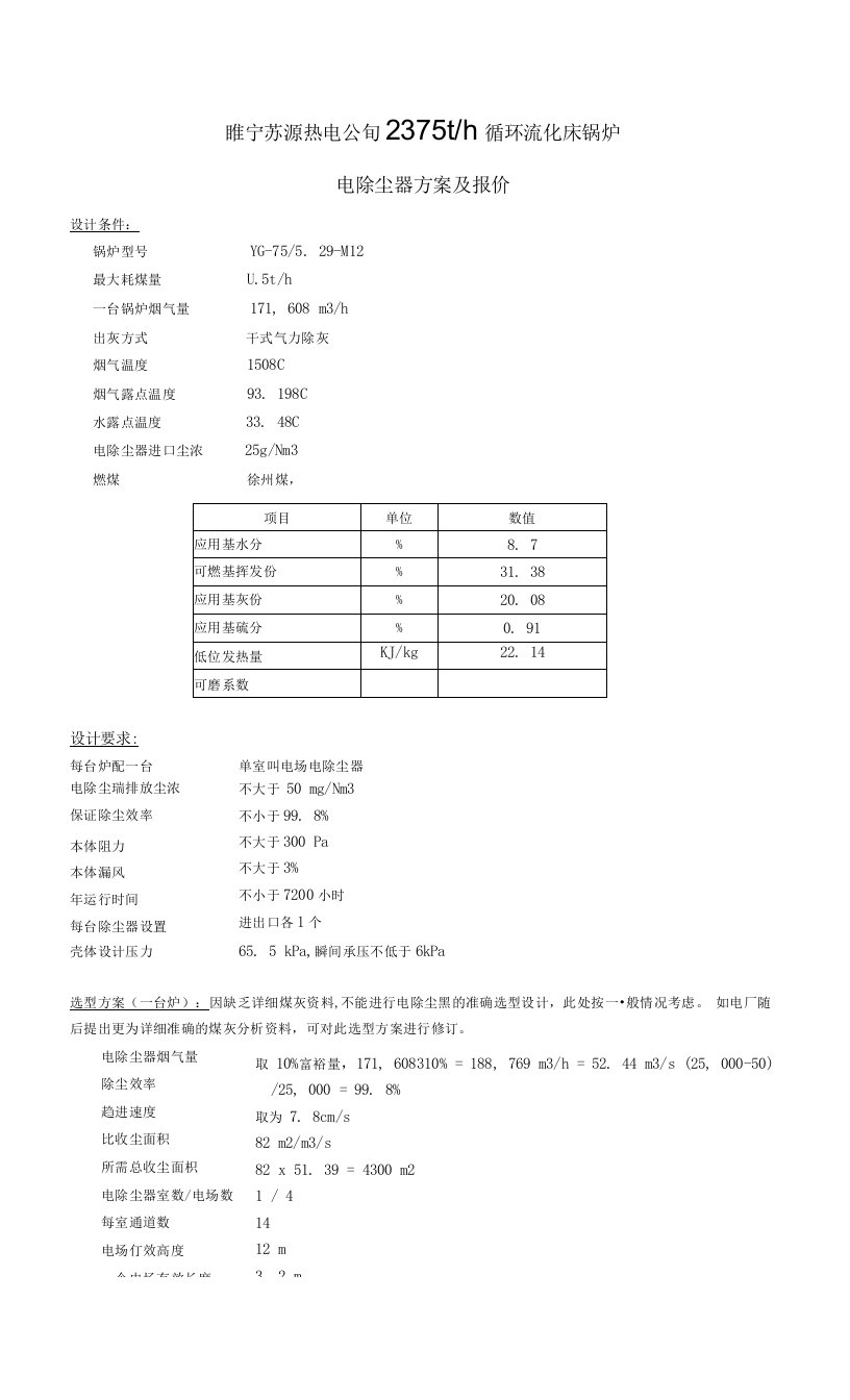 睢宁苏源热电公司2x75t锅炉ESP方案及报价