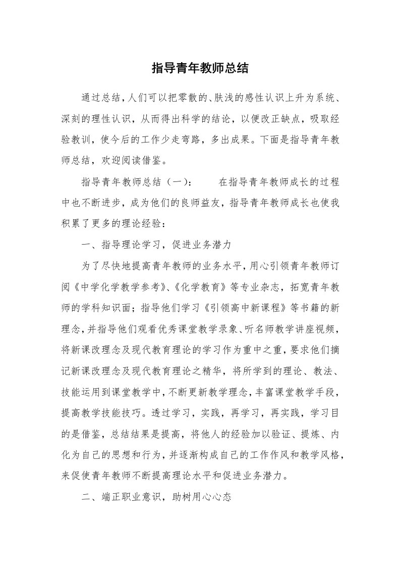 指导青年教师总结