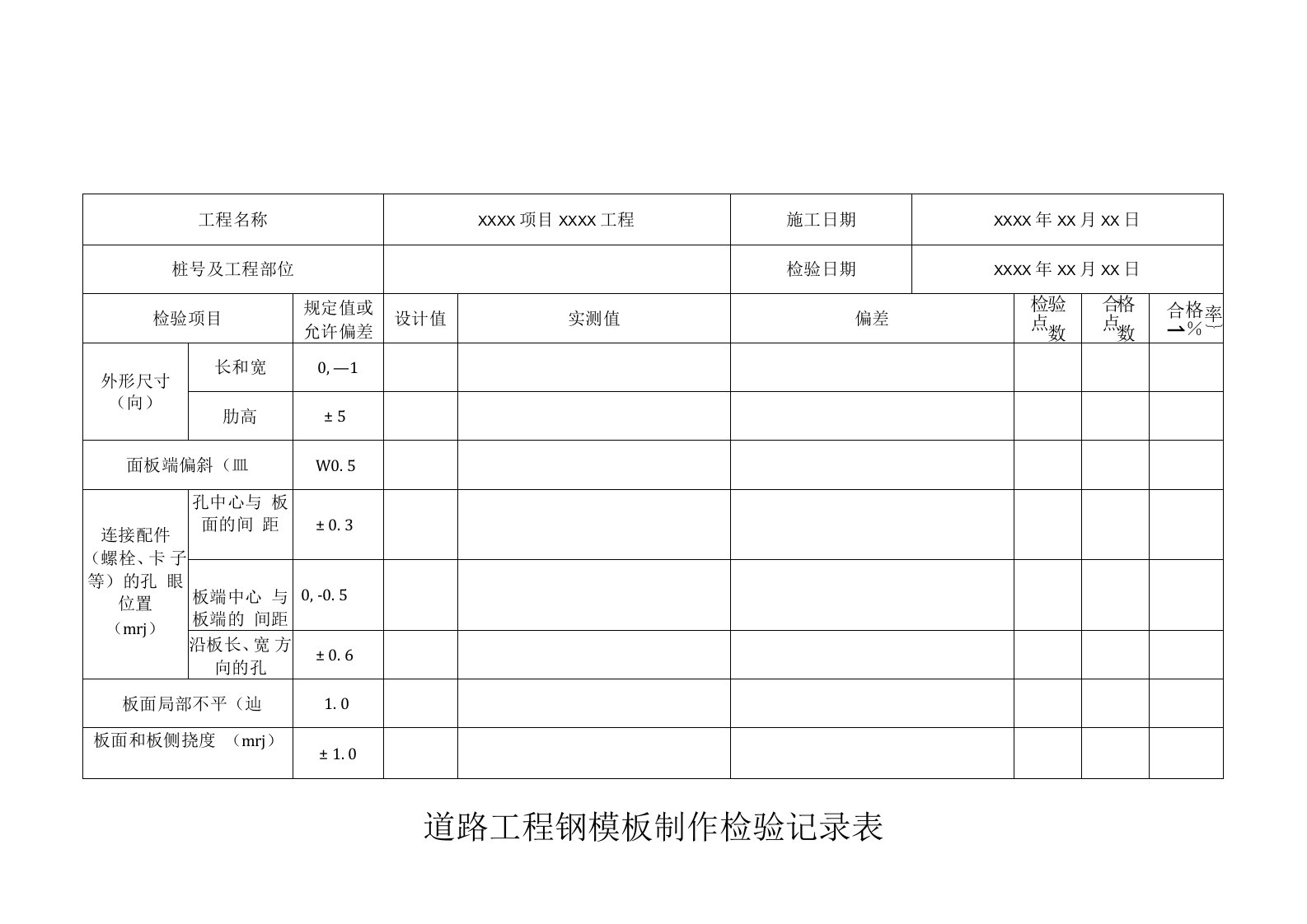 道路工程钢模板制作检验记录表