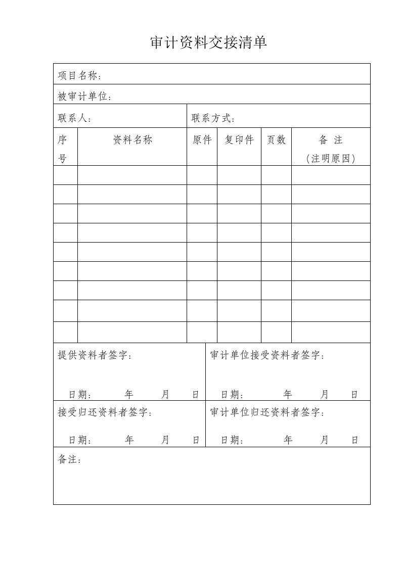 审计资料交接清单