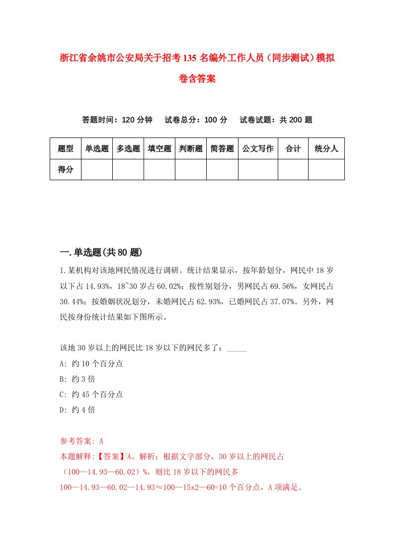 浙江省余姚市公安局关于招考135名编外工作人员同步测试模拟卷含答案8