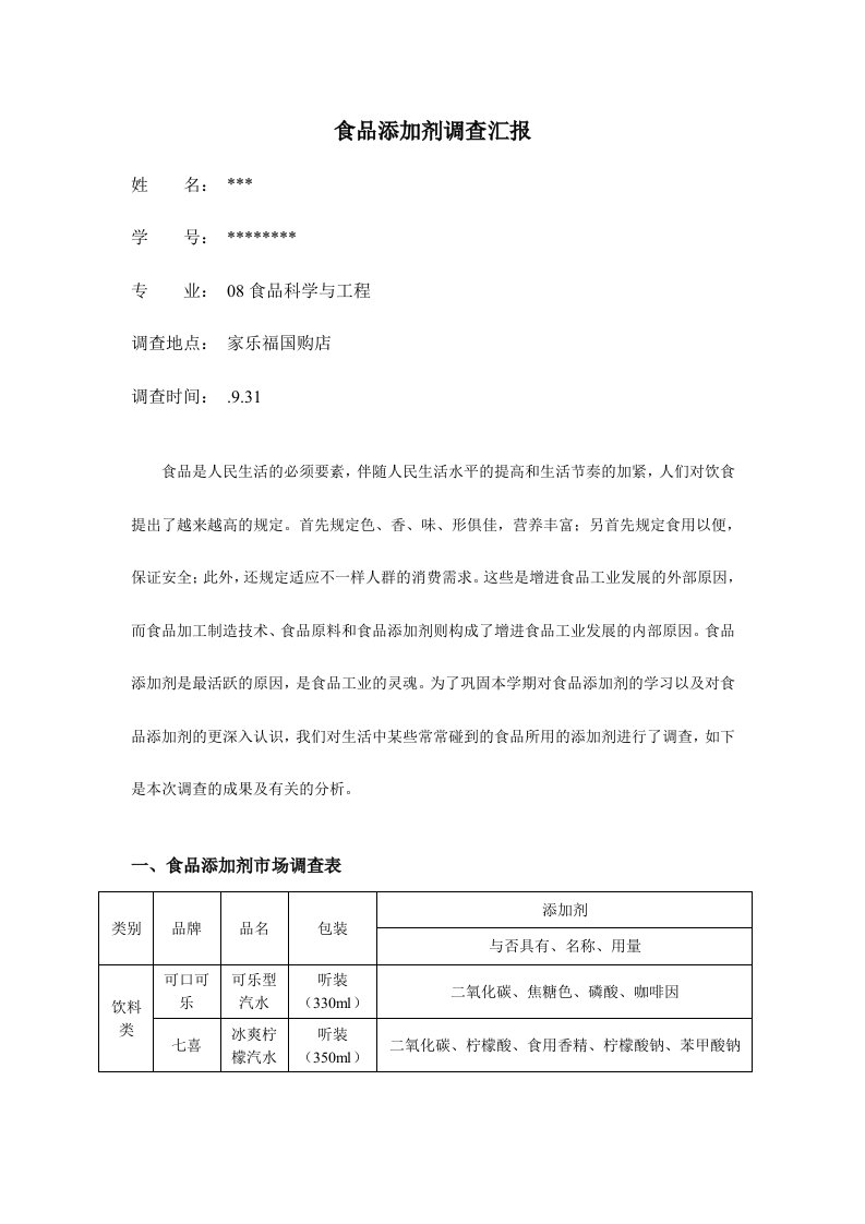 食品添加剂调查报告