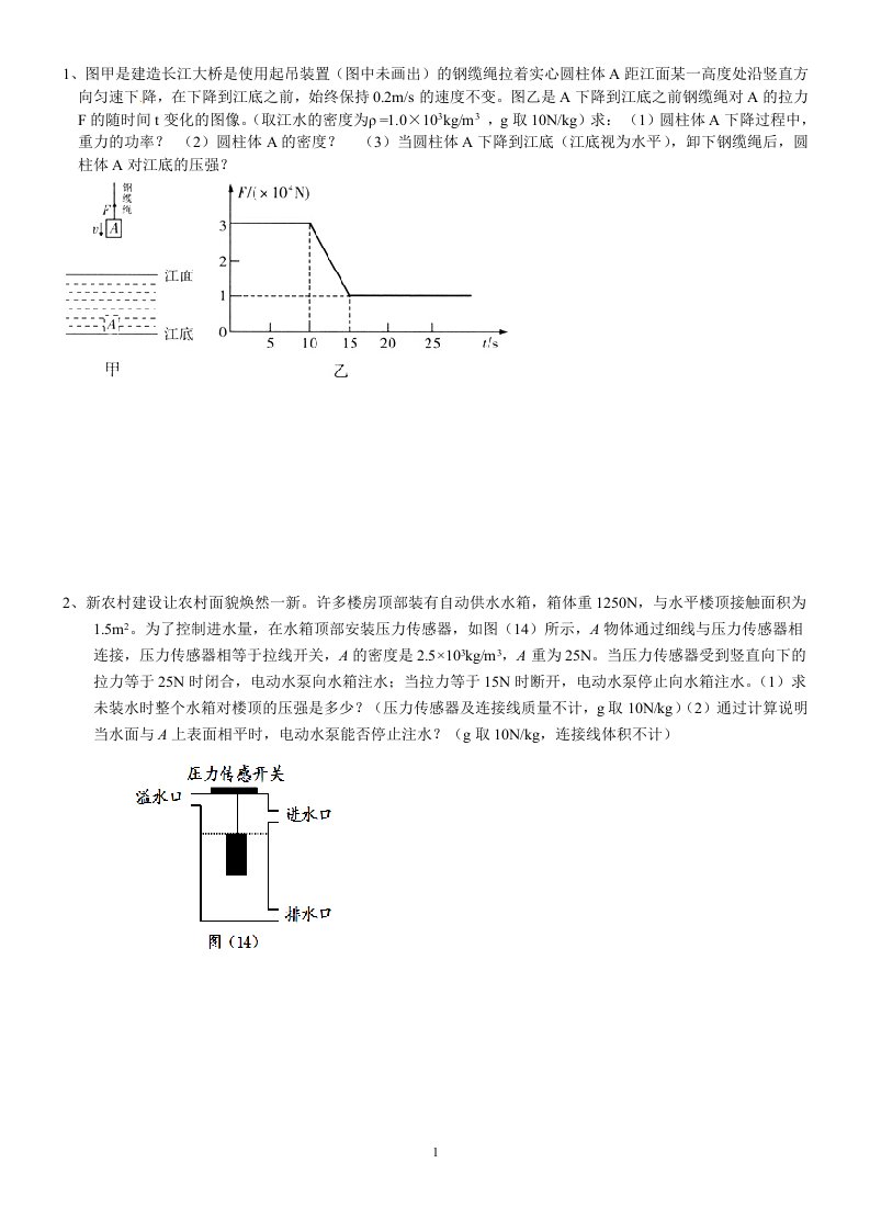 2017年中考物理力学综合试题