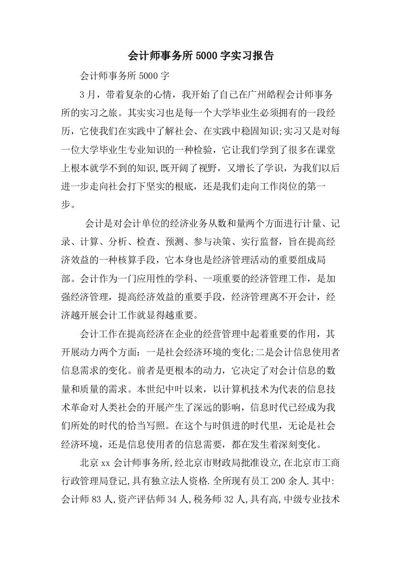 会计师事务所5000字实习报告