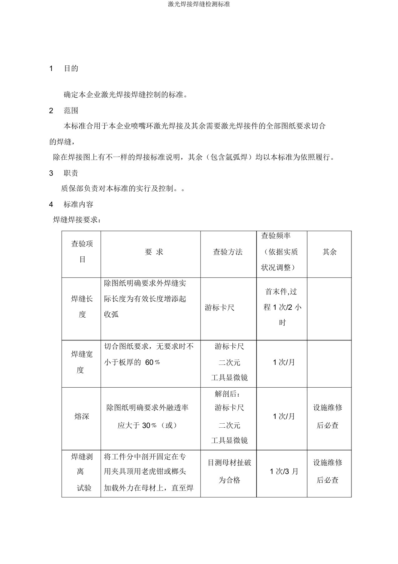 激光焊接焊缝检测标准