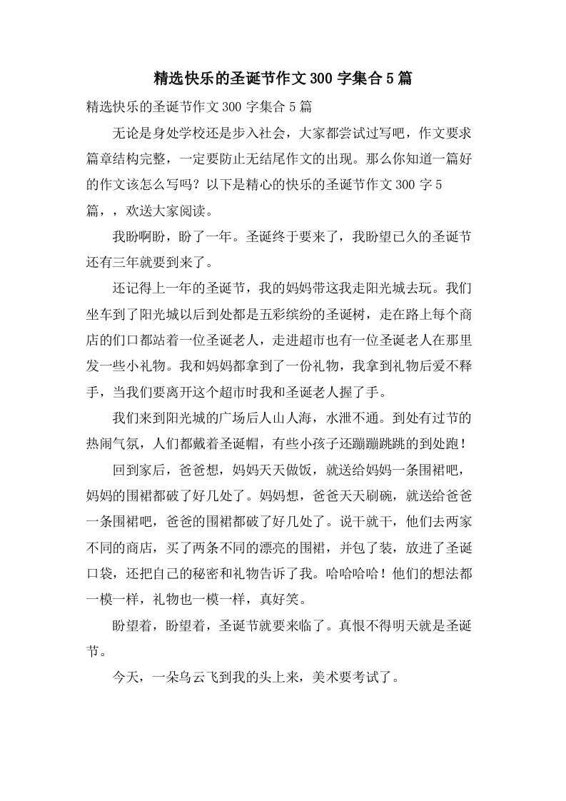 快乐的圣诞节作文300字集合5篇