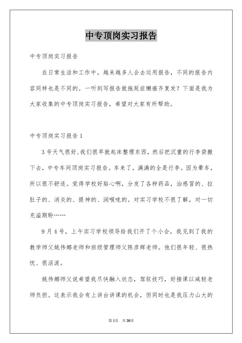 中专顶岗实习报告例文