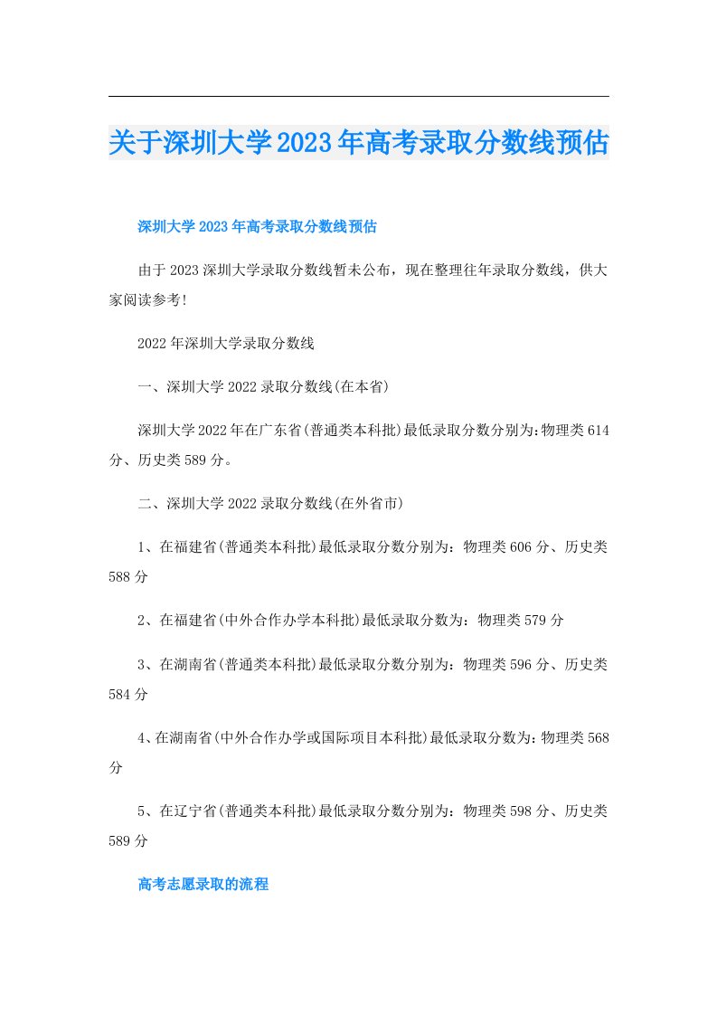 关于深圳大学高考录取分数线预估