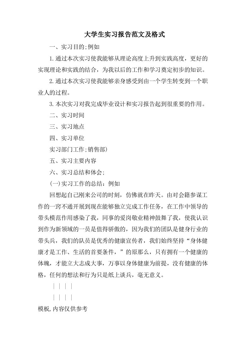 大学生实习报告范文及格式