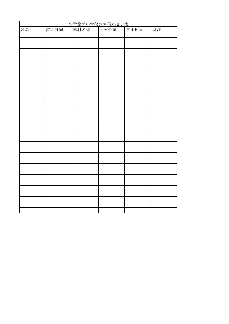 小学数学科学仪器室借还记录