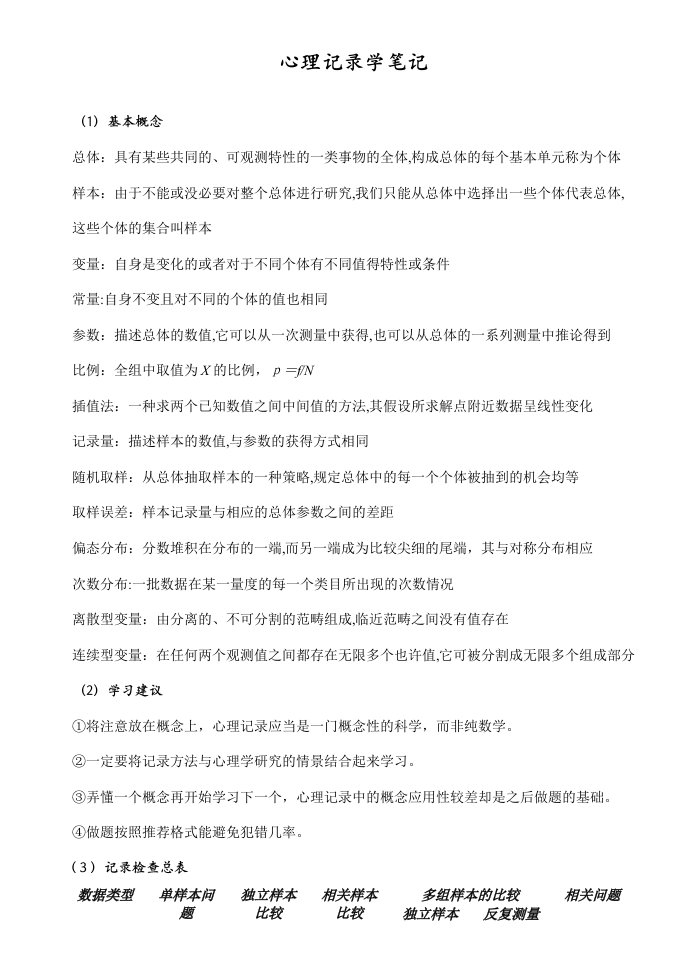 2023年心理学考研之心理统计学笔记