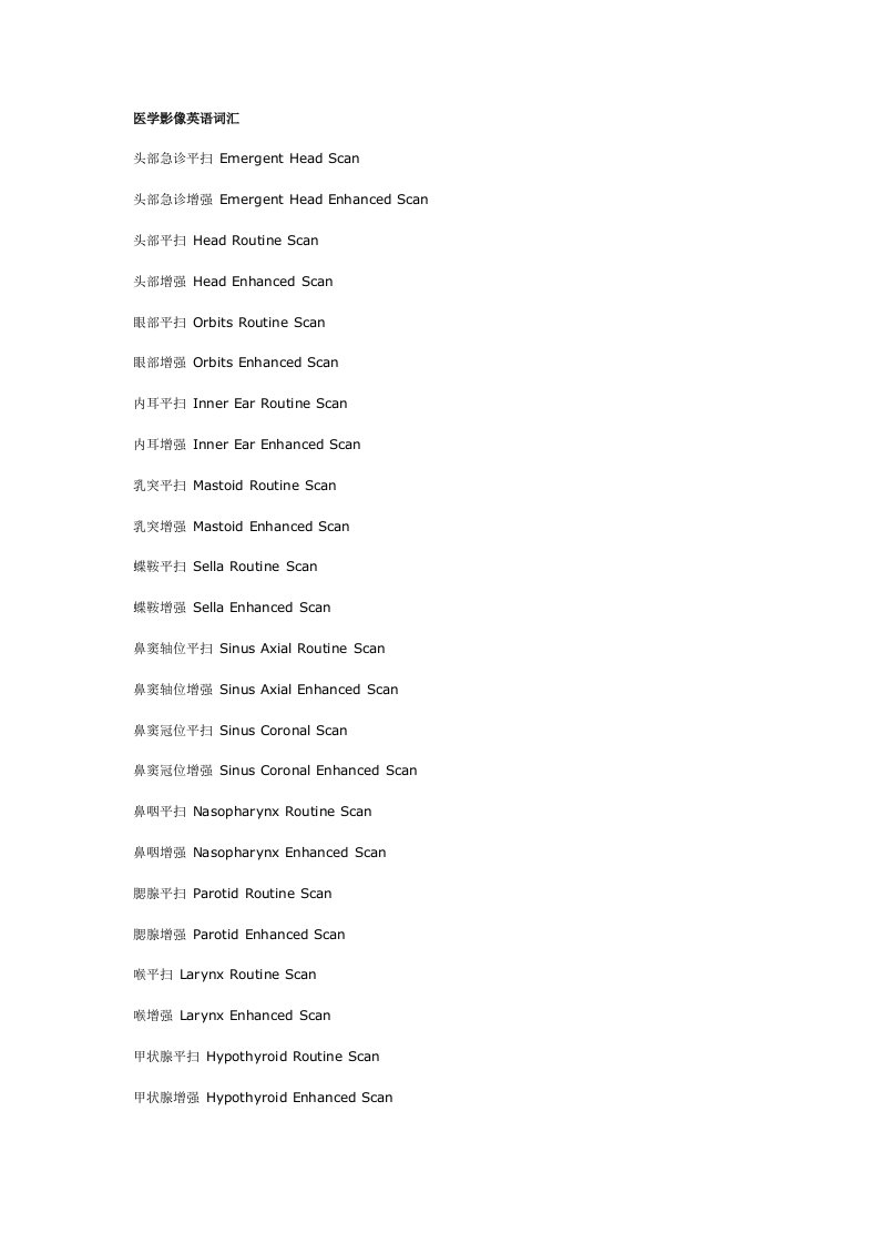 医学影像英语词汇