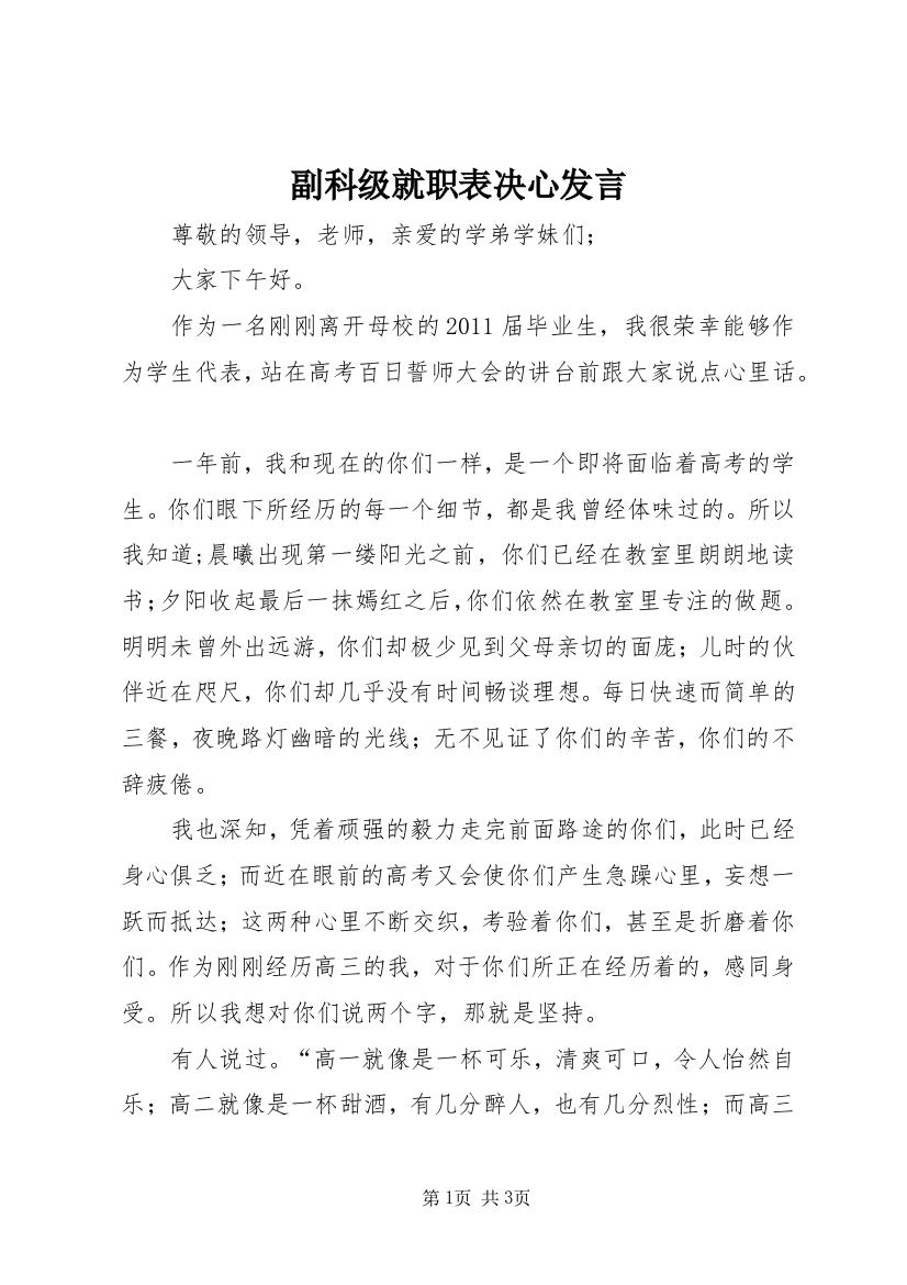 副科级就职表决心发言