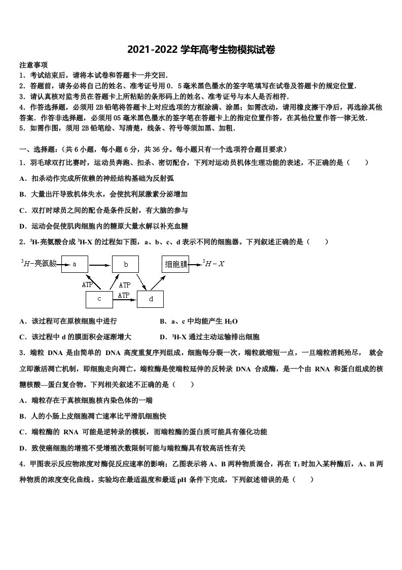 白银市重点中学2022年高三第五次模拟考试生物试卷含解析