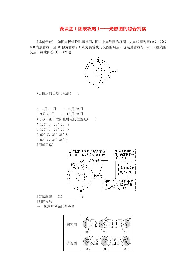 新教材2023版高中地理第一章地球的运动微课堂1图表攻略1__光照图的综合判读学生用书新人教版选择性必修1