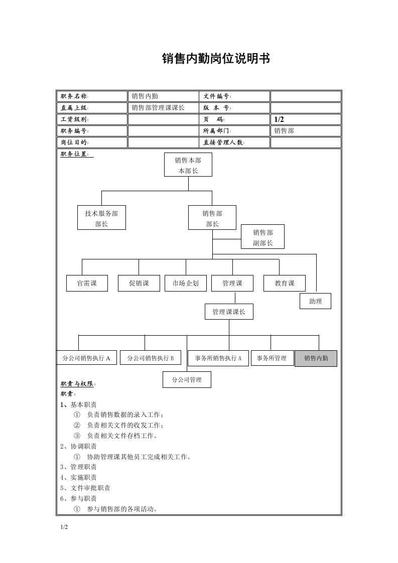 销售内勤空表-免费下载表格