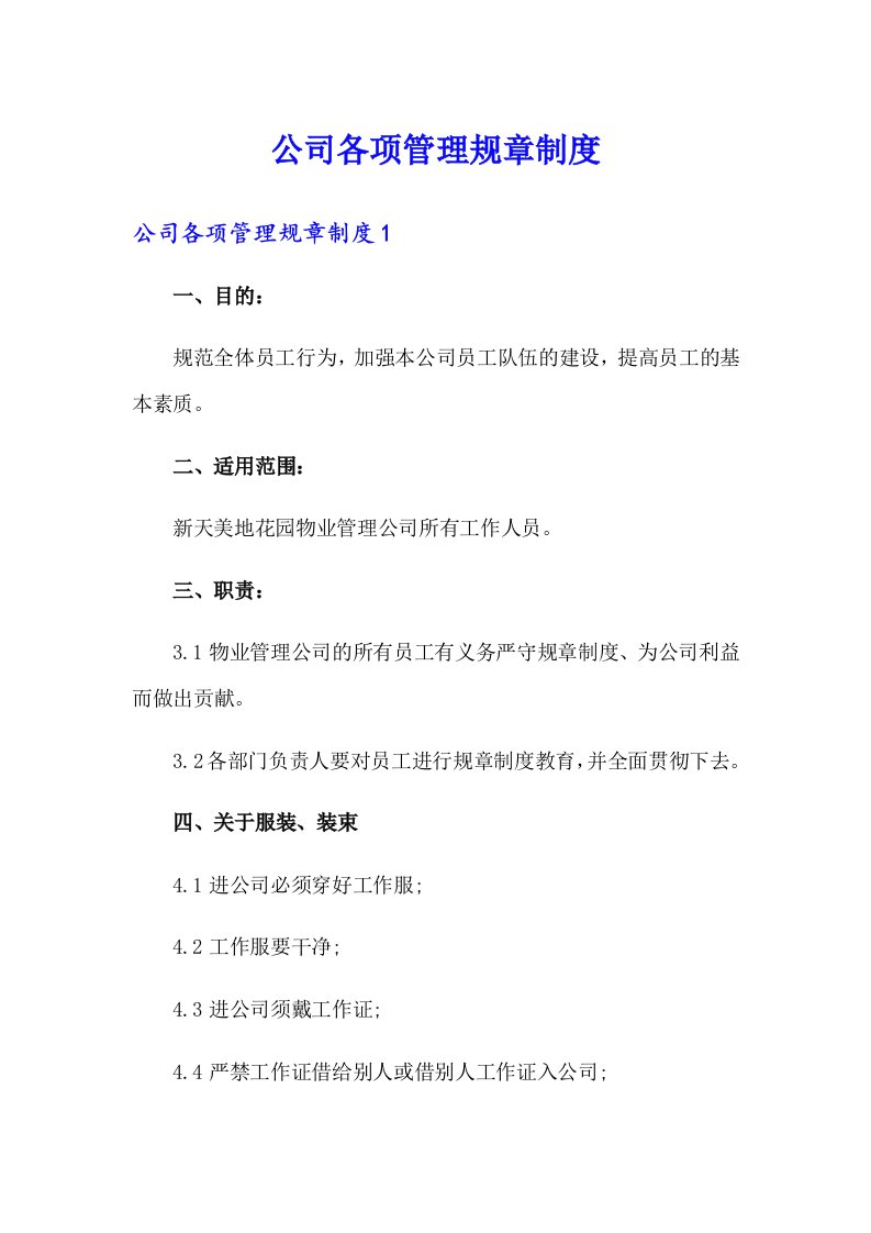 公司各项管理规章制度