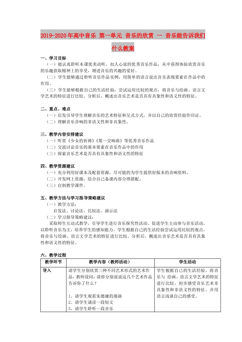 2019-2020年高中音乐