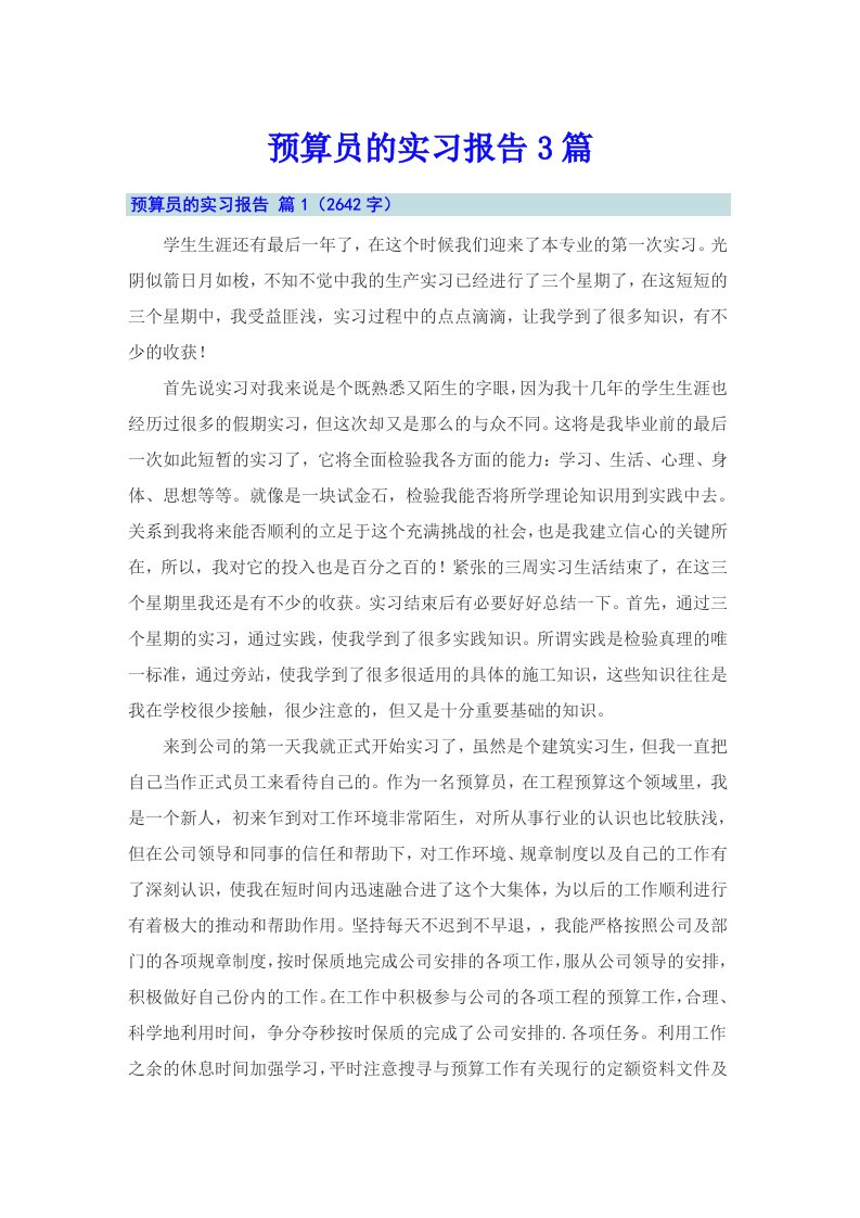 （汇编）预算员的实习报告3篇