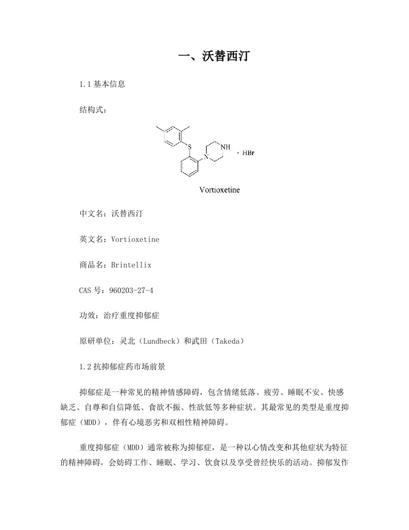 五种具有前景的精神病类药物市场分析