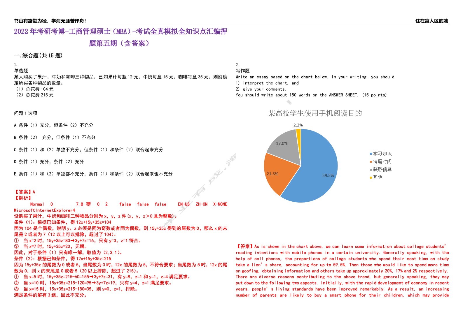 2022年考研考博-工商管理硕士（MBA）-考试全真模拟全知识点汇编押题第五期（含答案）试卷号：55