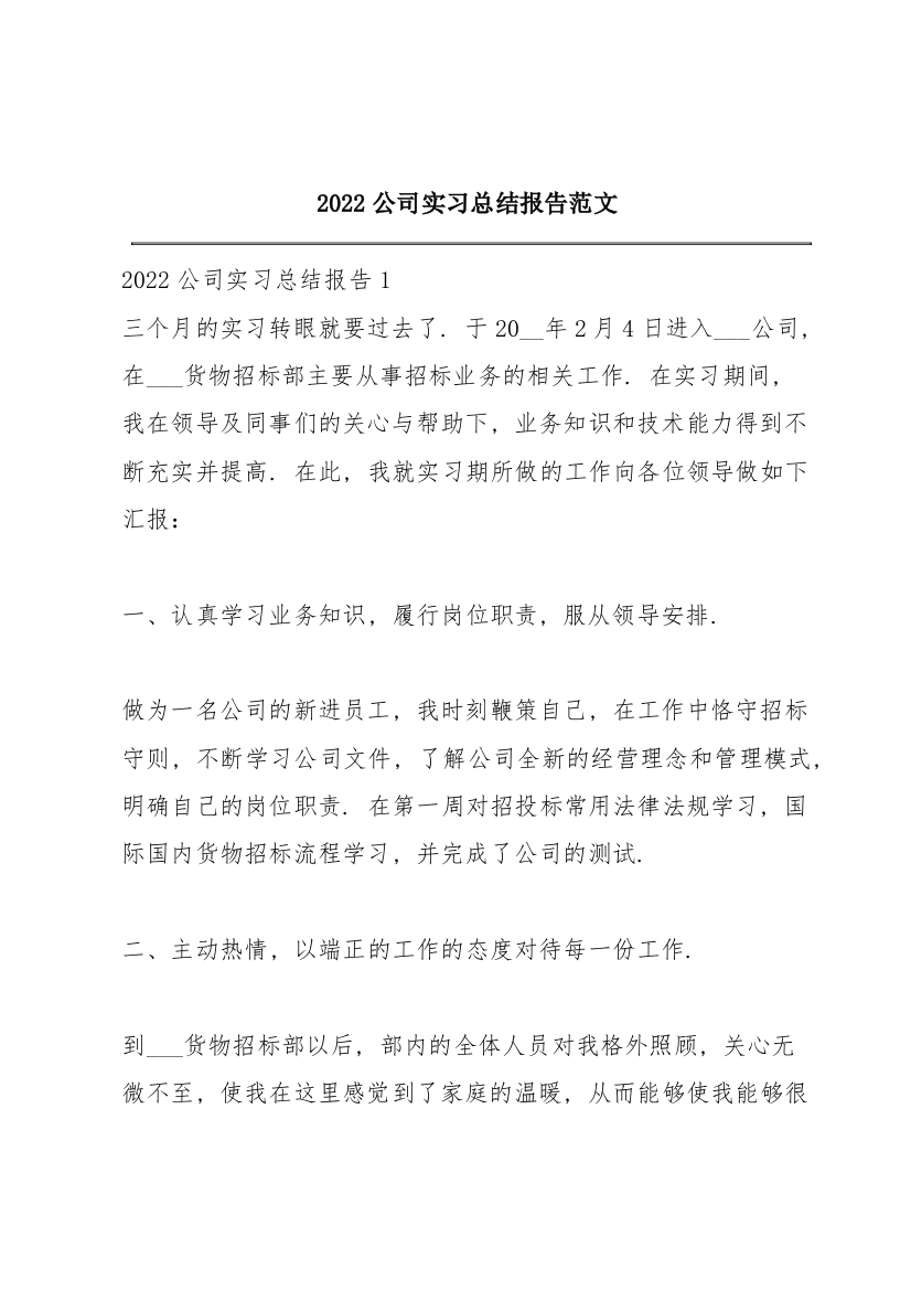 2022公司实习总结报告范文