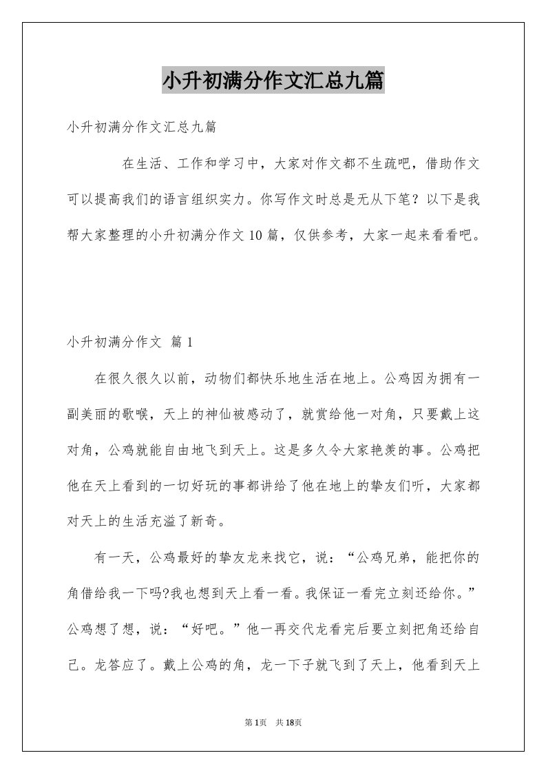 小升初满分作文汇总九篇范本