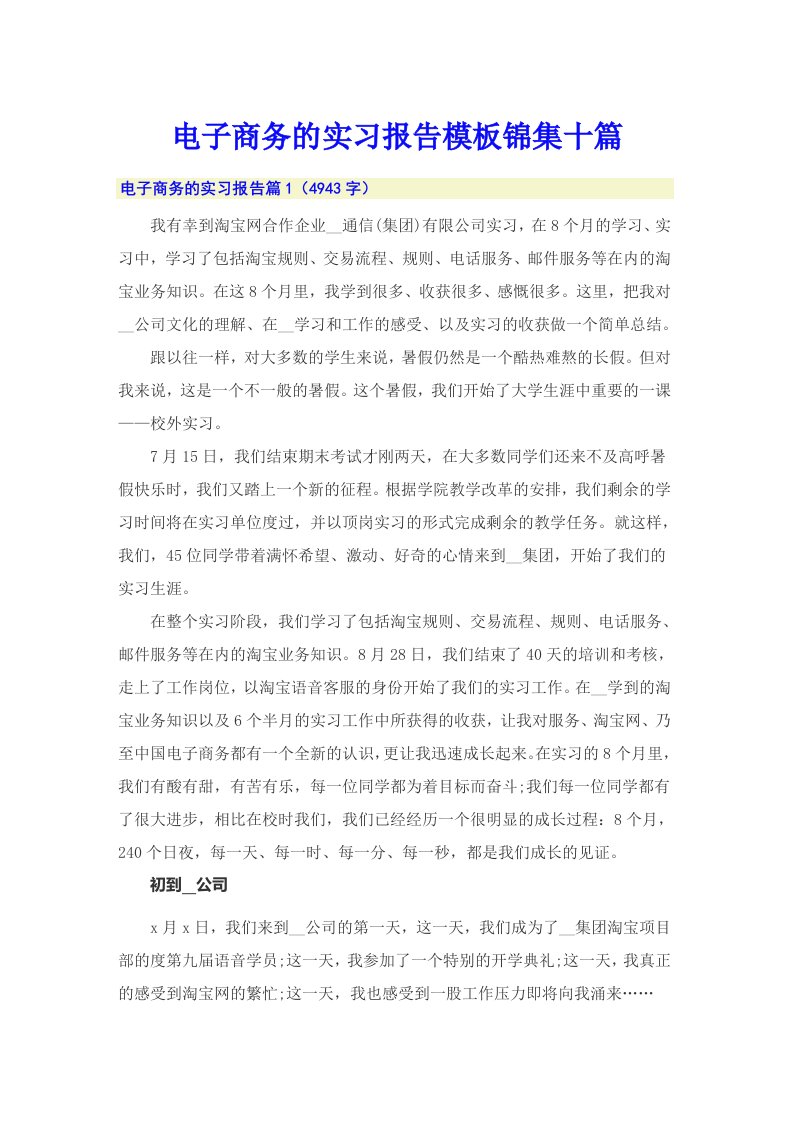 电子商务的实习报告模板锦集十篇