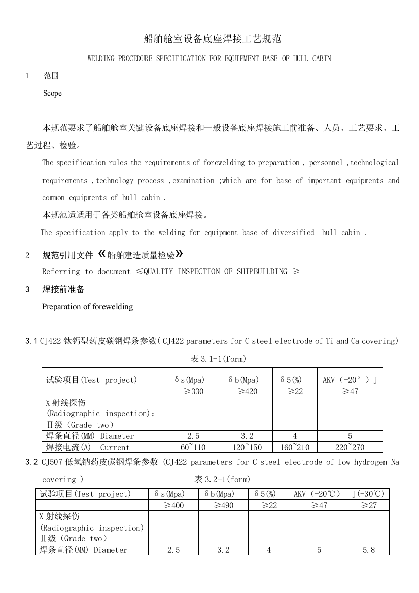 船舶舱室设备底座焊接工艺规范模板