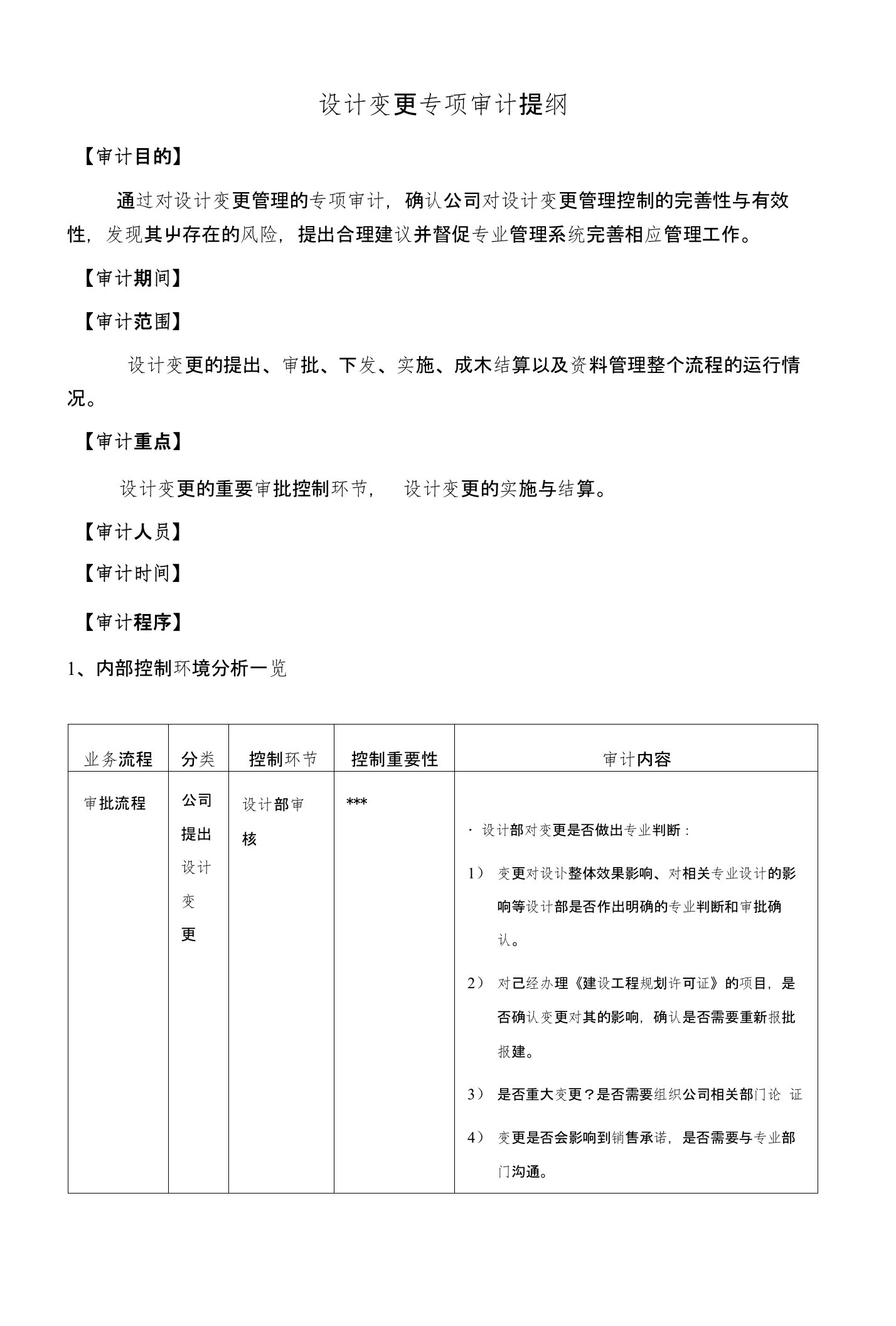 设计变更专项审计提纲