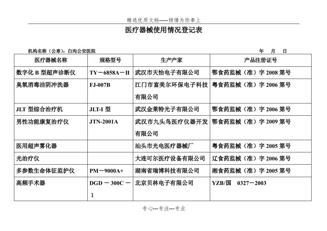 医疗器械使用登记表(共3页)