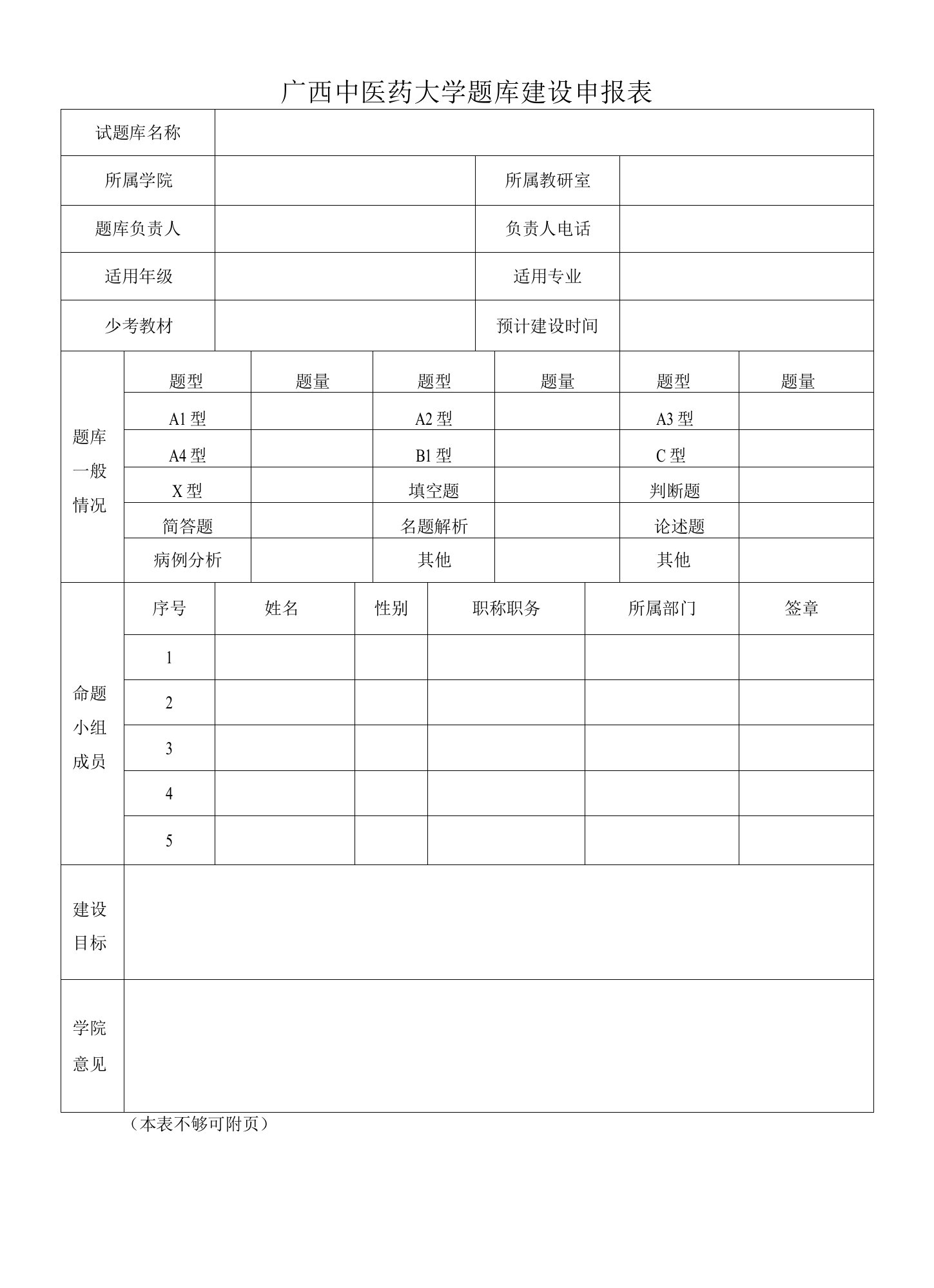 广西中医药大学题库建设申报表